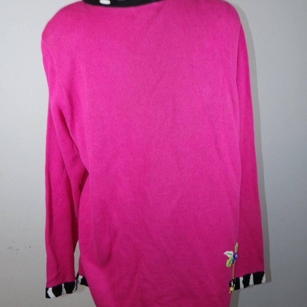 Just B Pink Sequined Beaded Flower Zip Up Cardigan Sweater Size Large - Picture 6 of 7